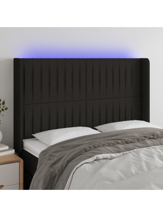 Čelo postele s LED černé 147 x 16 x 118/128 cm textil