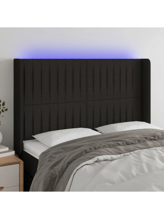 Čelo postele s LED černé 147 x 16 x 118/128 cm textil