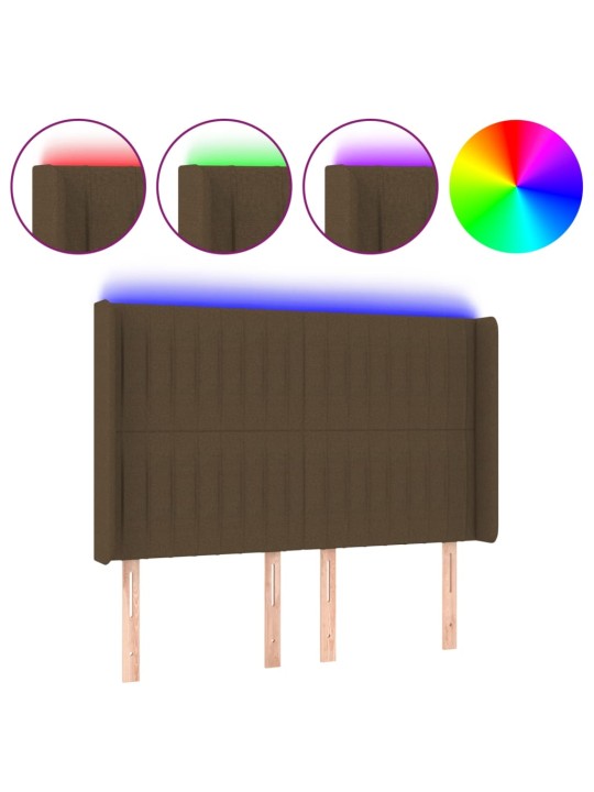 Čelo postele s led tmavě hnědé 147 x 16 x 118/128 cm textil