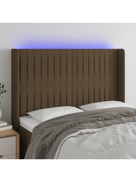 Čelo postele s led tmavě hnědé 147 x 16 x 118/128 cm textil