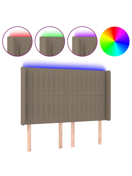Čelo postele s led taupe 147 x 16 x 118/128 cm textil