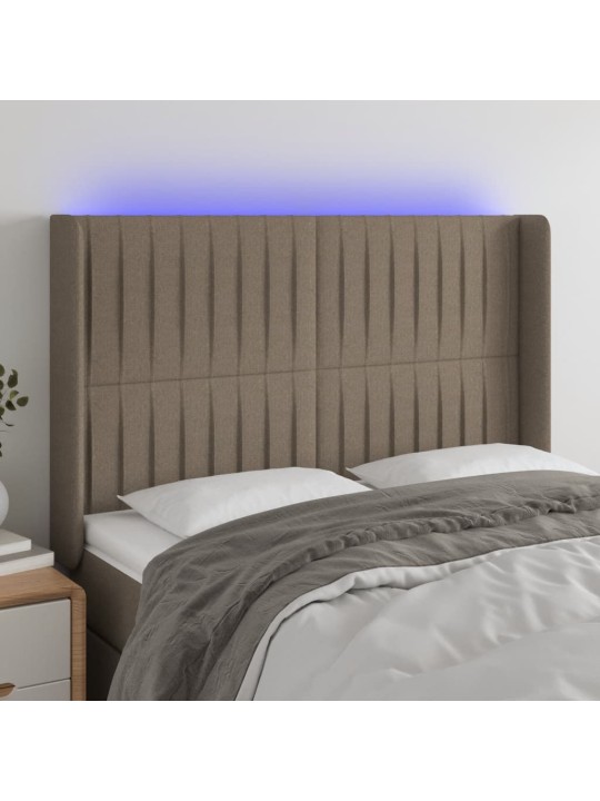 Čelo postele s led taupe 147 x 16 x 118/128 cm textil
