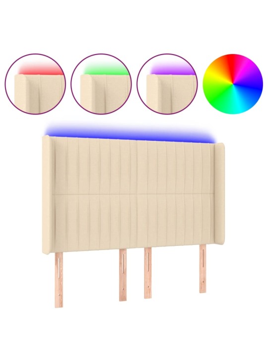 Čelo postele s led krémové 147 x 16 x 118/128 cm textil