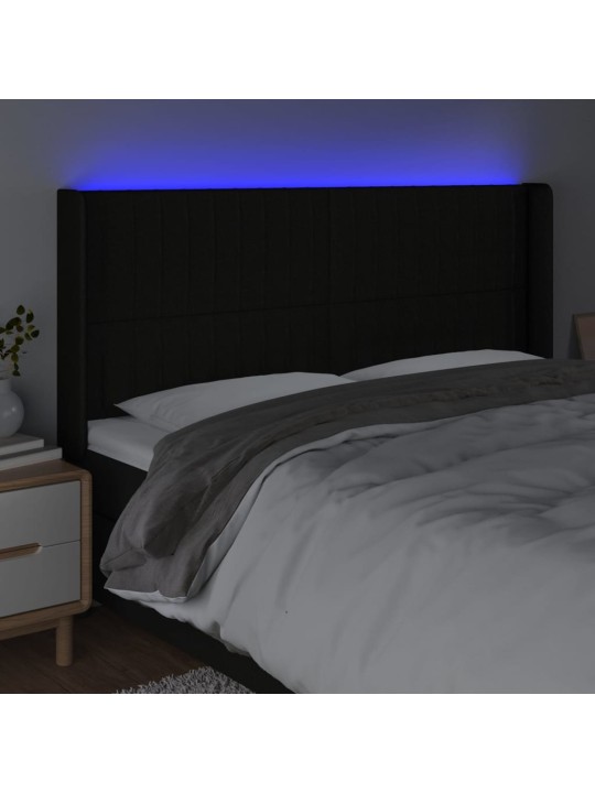 Čelo postele s LED černé 163 x 16 x 118/128 cm textil