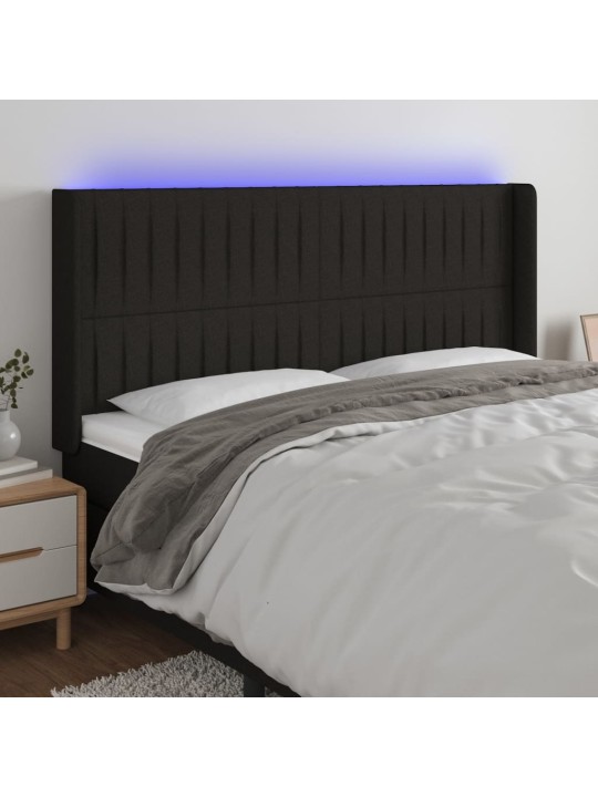 Čelo postele s LED černé 163 x 16 x 118/128 cm textil