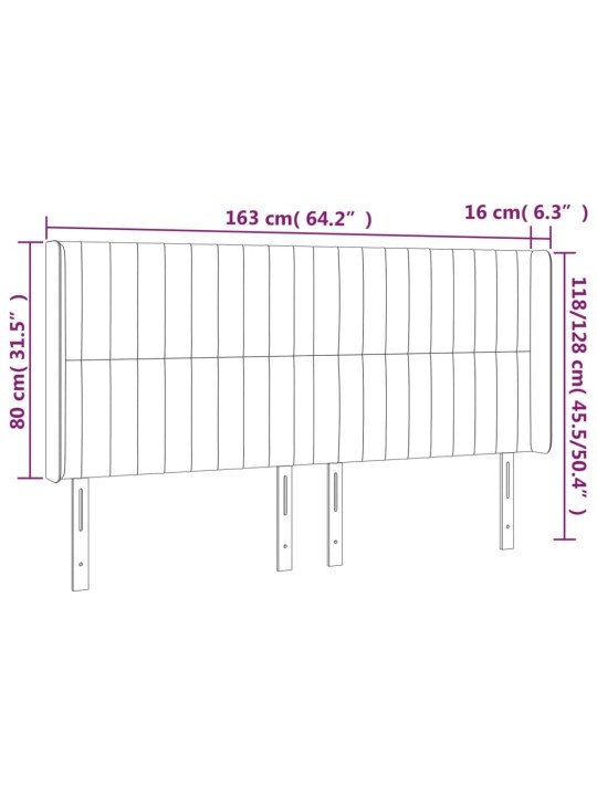 Čelo postele s led krémové 163 x 16 x 118/128 cm textil