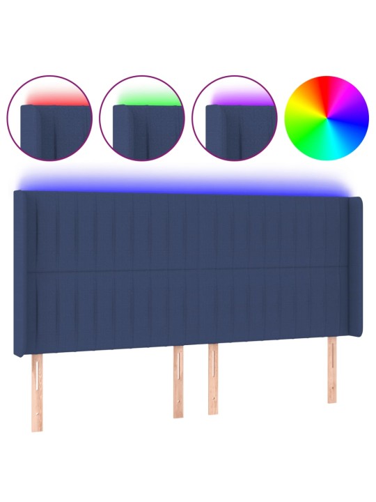 Čelo postele s LED modré 163 x 16 x 118/128 cm textil