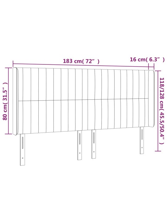 Čelo postele s LED černé 183 x 16 x 118/128 cm textil