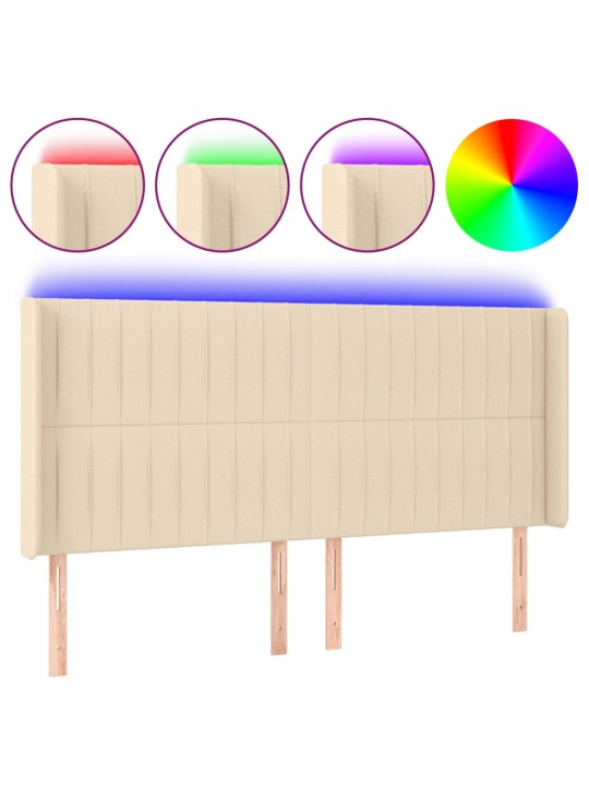 Čelo postele s LED krémové 183 x 16 x 118/128 cm textil