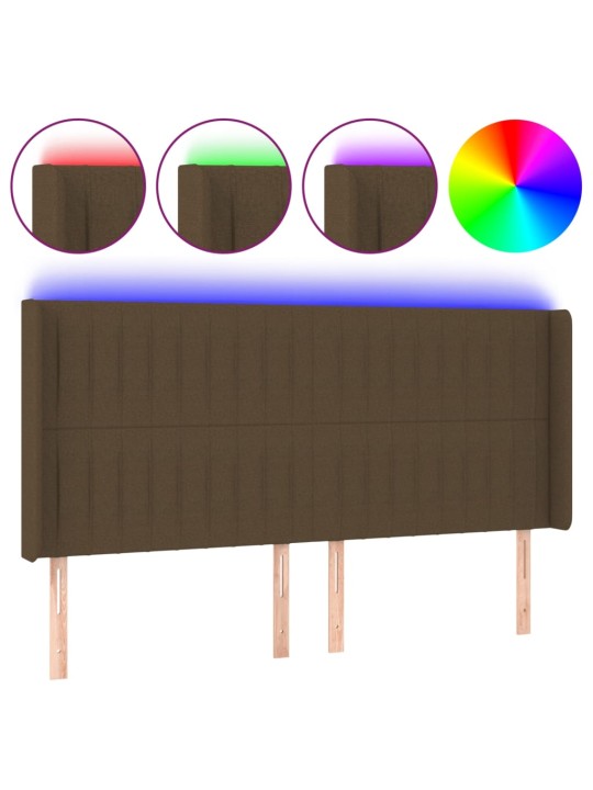 Čelo postele s led tmavě hnědé 203 x 16 x 118/128 cm textil