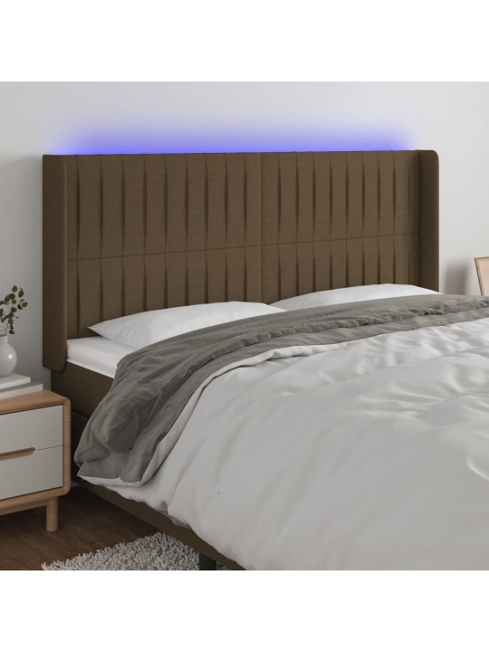 Čelo postele s led tmavě hnědé 203 x 16 x 118/128 cm textil