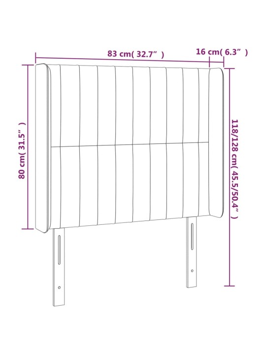 Čelo postele s LED světle šedé 83 x 16 x 118/128 cm samet