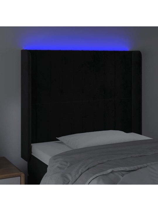 Čelo postele s LED černé 83 x 16 x 118/128 cm samet