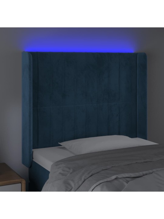 Čelo postele s LED tmavě modré 83 x 16 x 118/128 cm samet