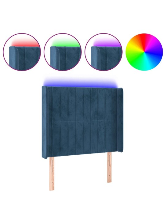 Čelo postele s LED tmavě modré 93 x 16 x 118/128 cm samet