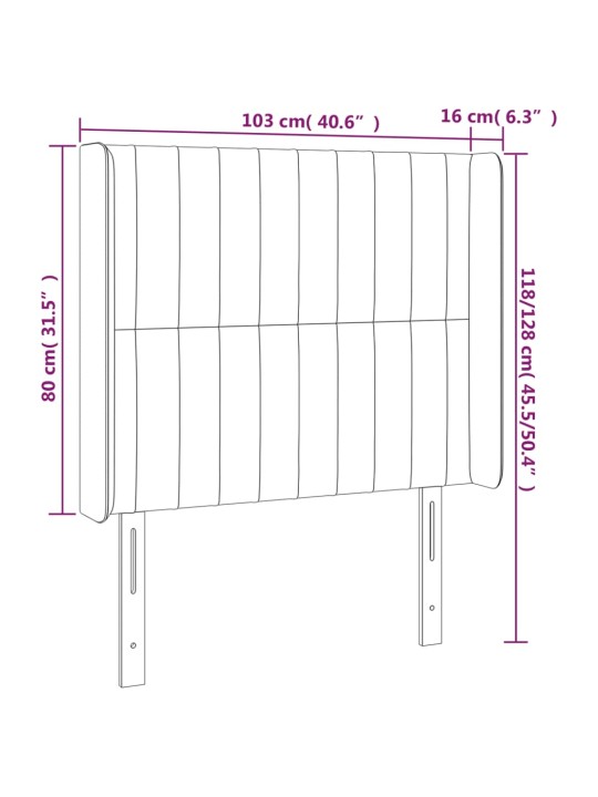 Čelo postele s LED světle šedé 103 x 16 x 118/128 cm samet