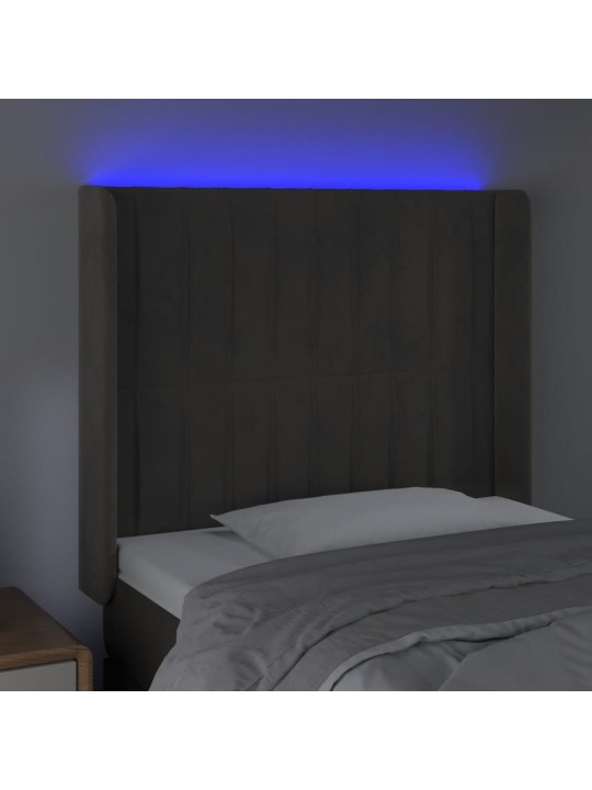Čelo postele s LED tmavě šedé 103 x 16 x 118/128 cm samet