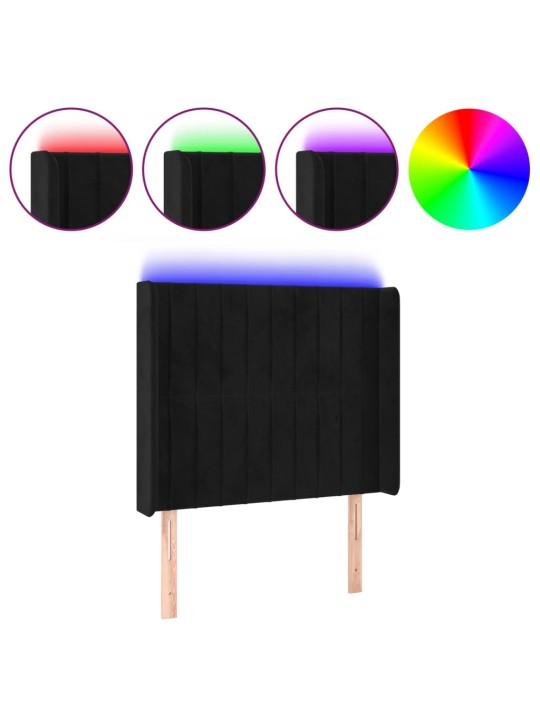 Čelo postele s LED černé 103 x 16 x 118/128 cm samet