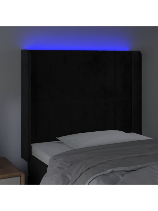Čelo postele s LED černé 103 x 16 x 118/128 cm samet