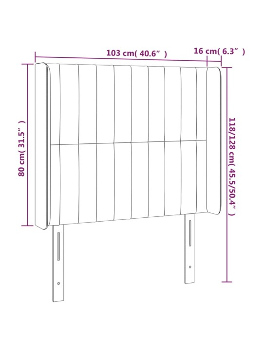 Čelo postele s LED černé 103 x 16 x 118/128 cm samet