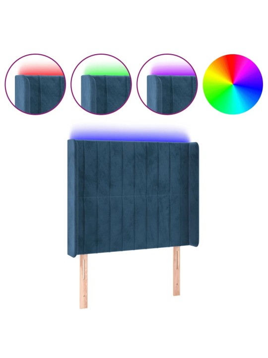 Čelo postele s LED tmavě modré 103 x 16 x 118/128 cm textil