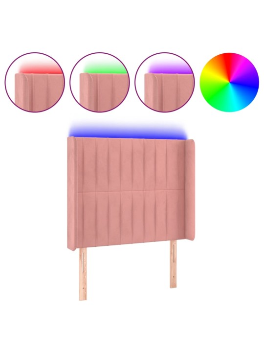 Čelo postele s LED růžové 103 x 16 x 118/128 cm samet