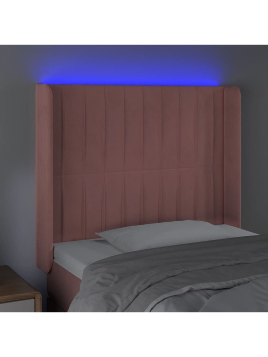 Čelo postele s LED růžové 103 x 16 x 118/128 cm samet