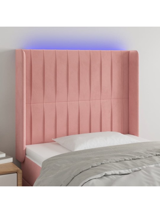 Čelo postele s LED růžové 103 x 16 x 118/128 cm samet
