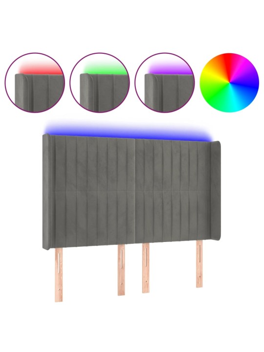 Čelo postele s LED světle šedé 147x16x118/128 cm samet