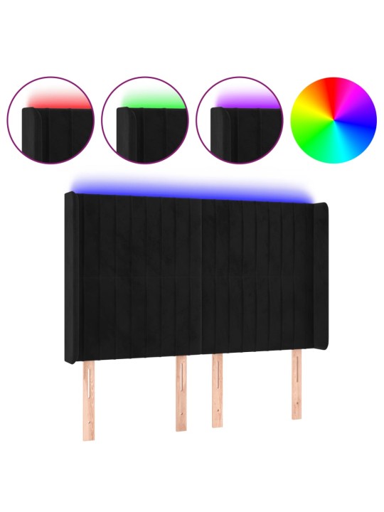 Čelo postele s LED černé 147 x 16 x 118/128 cm samet