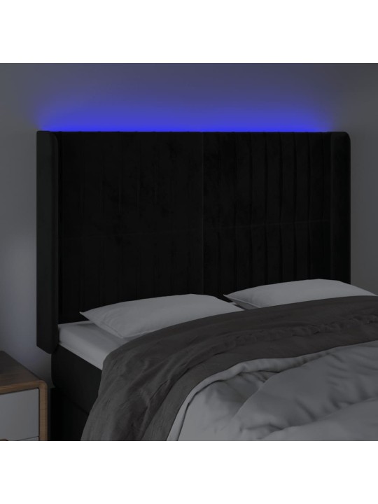 Čelo postele s LED černé 147 x 16 x 118/128 cm samet