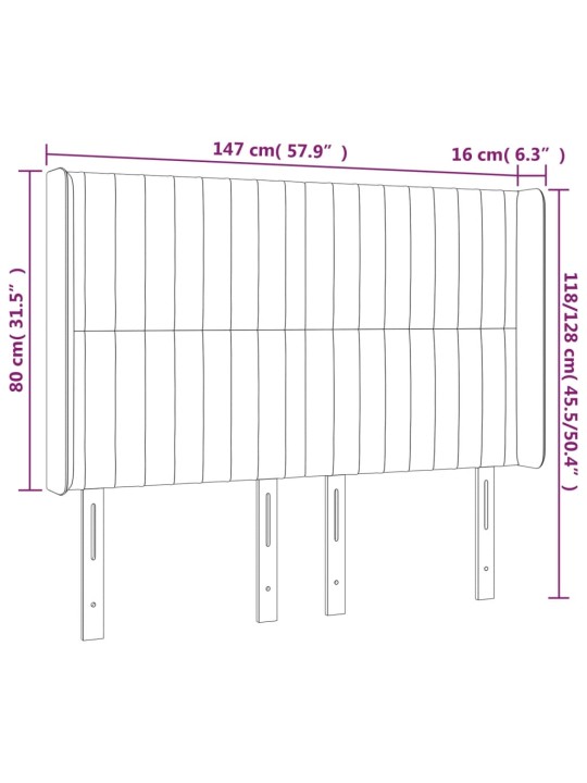 Čelo postele s led tmavě modré 147 x 16 x 118/128 cm samet