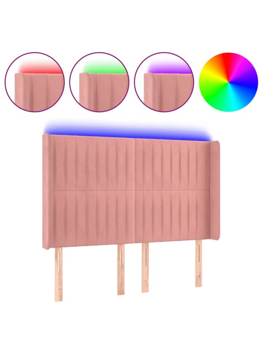 Čelo postele s led růžové 147 x 16 x 118/128 cm samet