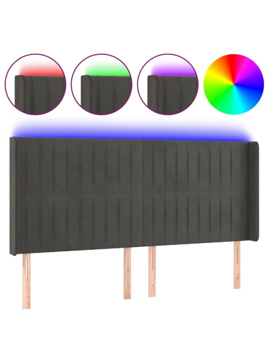 Čelo postele s LED tmavě šedé 163 x 16 x 118/128 cm samet