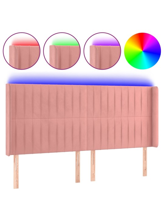 Čelo postele s LED růžové 163 x 16 x 118/128 cm samet