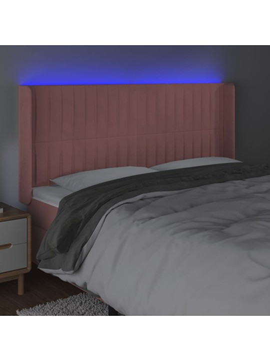 Čelo postele s LED růžové 163 x 16 x 118/128 cm samet