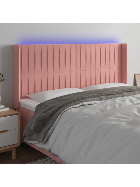 Čelo postele s LED růžové 163 x 16 x 118/128 cm samet