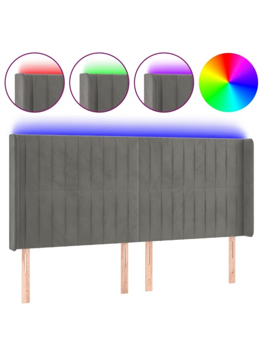 Čelo postele s LED světle šedé 183 x 16 x 118/128 cm samet