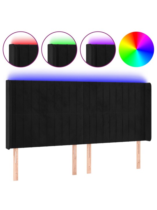 Čelo postele s LED černé 183 x 16 x 118/128 cm samet