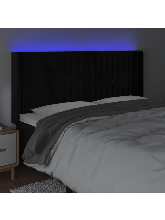 Čelo postele s LED černé 183 x 16 x 118/128 cm samet