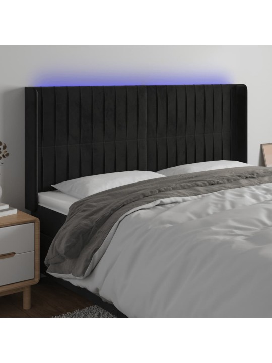 Čelo postele s LED černé 183 x 16 x 118/128 cm samet