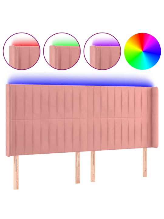 Čelo postele s LED růžové 183 x 16 x 118/128 cm samet