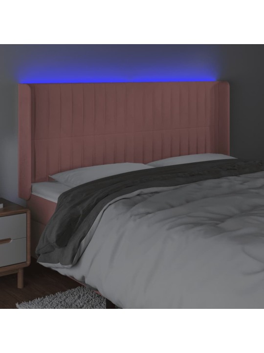 Čelo postele s LED růžové 183 x 16 x 118/128 cm samet