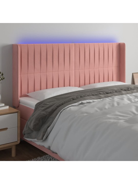 Čelo postele s LED růžové 183 x 16 x 118/128 cm samet