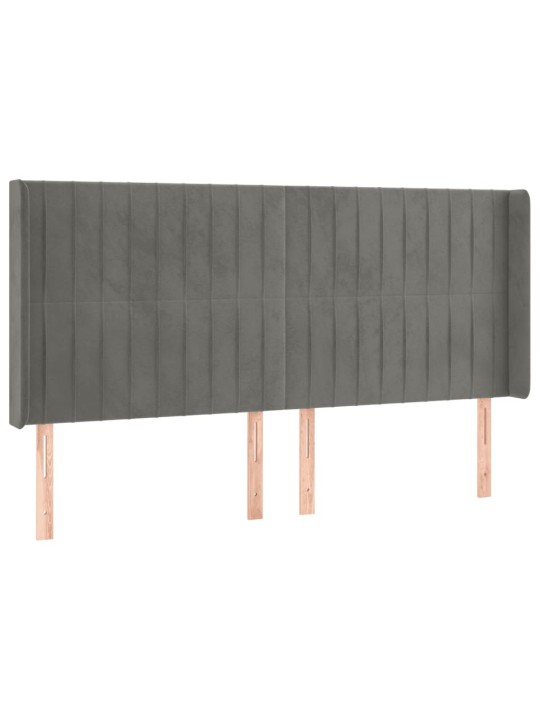 Čelo postele s LED světle šedé 203 x 16 x 118/128 cm samet