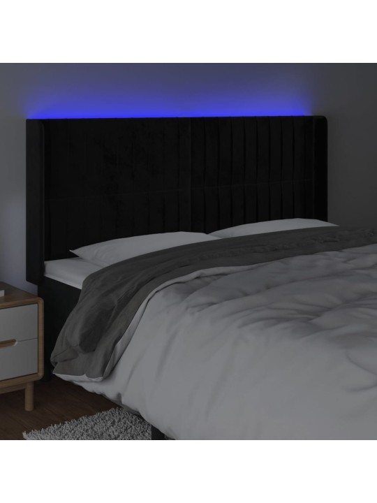 Čelo postele s LED černé 203 x 16 x 118/128 cm samet