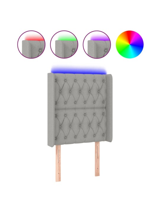 Čelo postele s LED světle šedé 83 x 16 x 118/128 cm textil