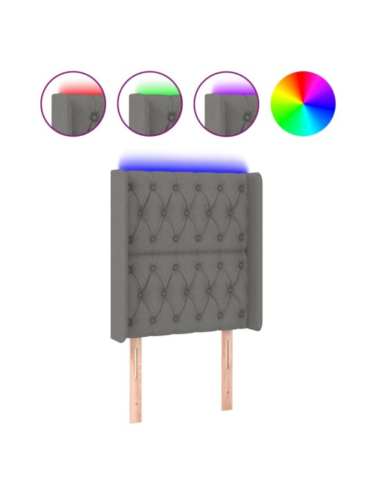 Čelo postele s LED tmavě šedé 83 x 16 x 118/128 cm textil