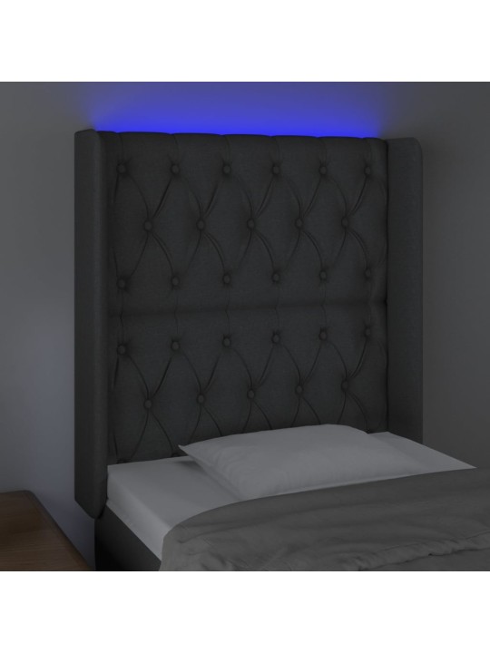 Čelo postele s LED tmavě šedé 83 x 16 x 118/128 cm textil
