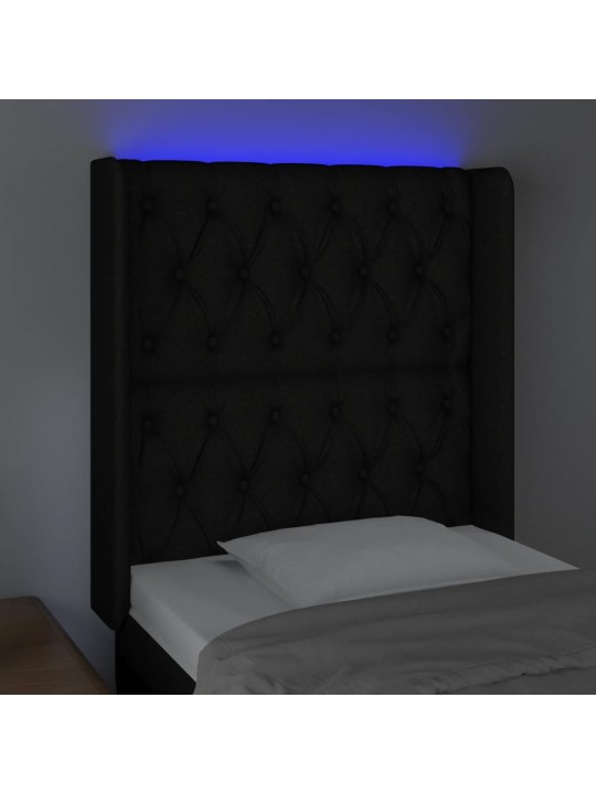 Čelo postele s LED černé 83 x 16 x 118/128 cm textil